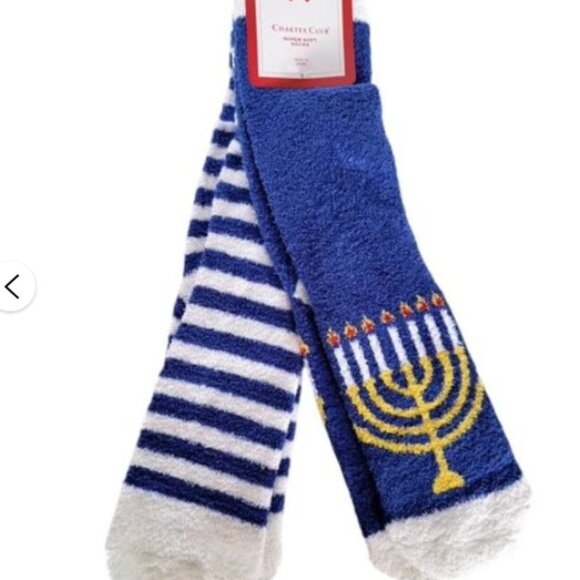 Charter Club Women's 2-Pack Fuzzy Butter Socks Hanukkah, menorah One Size NWT - Picture 3 of 8